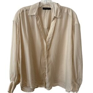Maven West Women's Khaki and White Striped Heather Tie Front Cupro Top Size XS